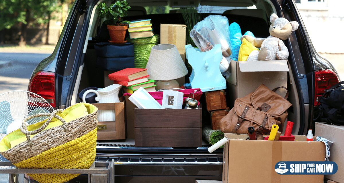 Car filled with personal items.