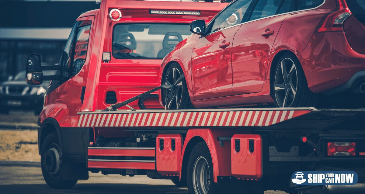 A car being transported to its destination