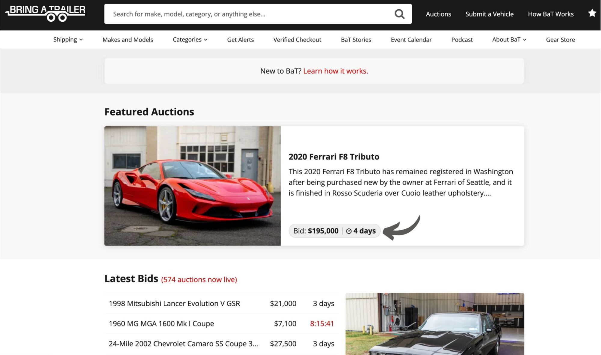 Bring a Trailer Homepage