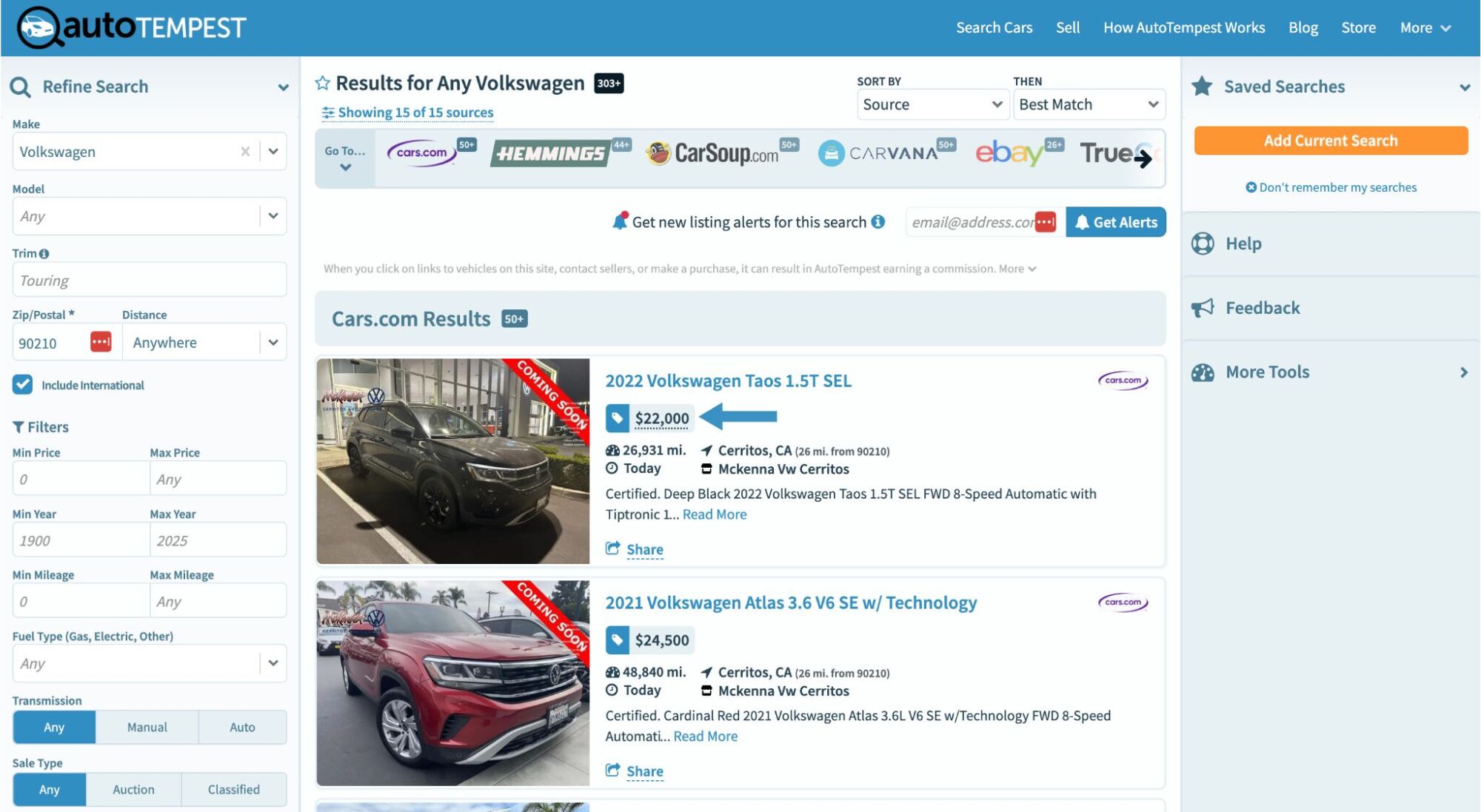 Buying cars AutoTempest