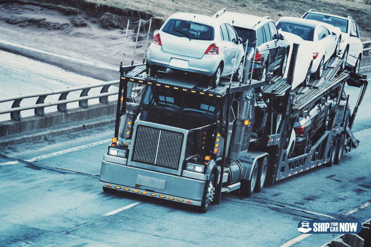Car transport truck with cars