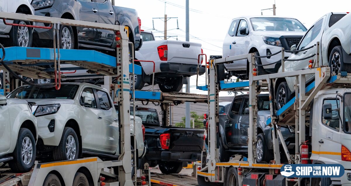 Several open car transport vehicles