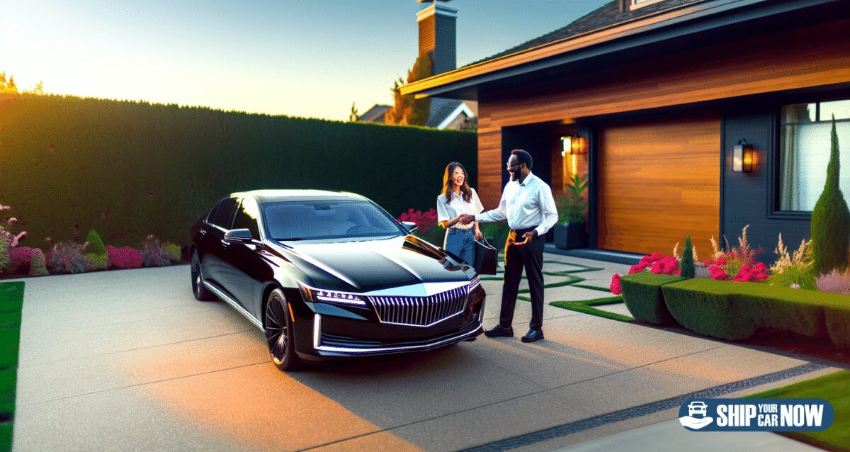 Luxury car being delivered directly to a doorstep