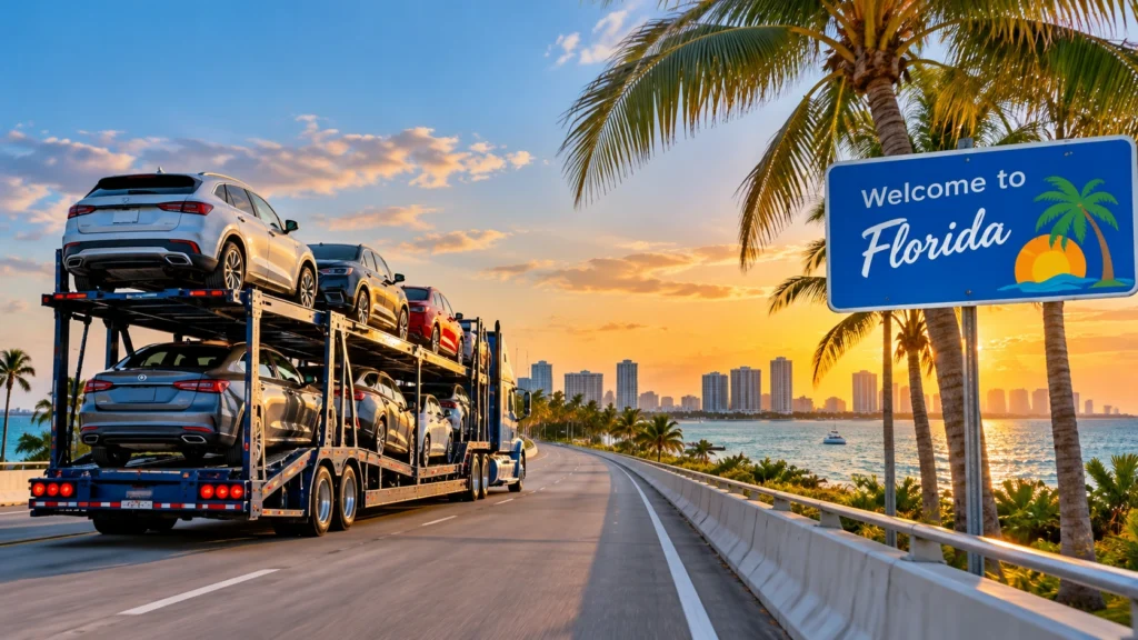 car shipping truck entering florida
