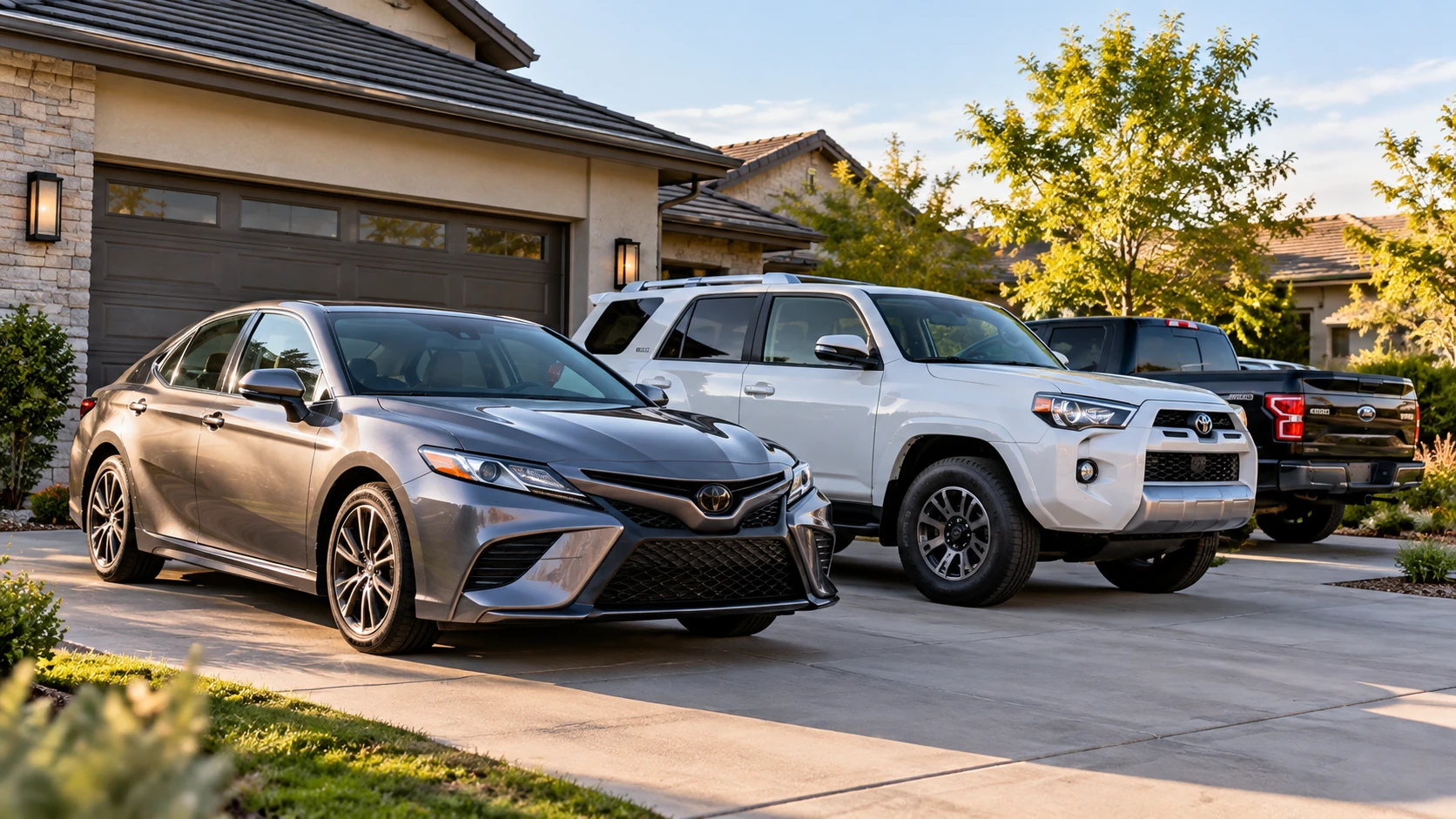 Family sedan and SUV parked in a driveway before multiple car shipping pickup